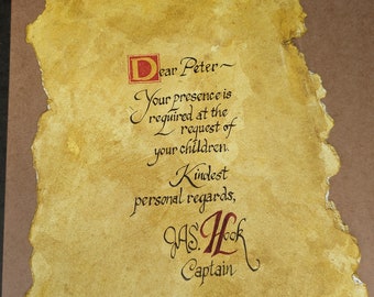 Hook Ransom Note Peter Pan - hand torn, hand calligraphy, hand dyed, fancy paper