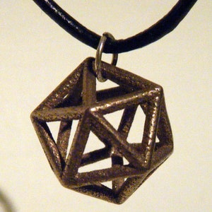 Icosohedron Platonic solid 3d printed metal necklace d20