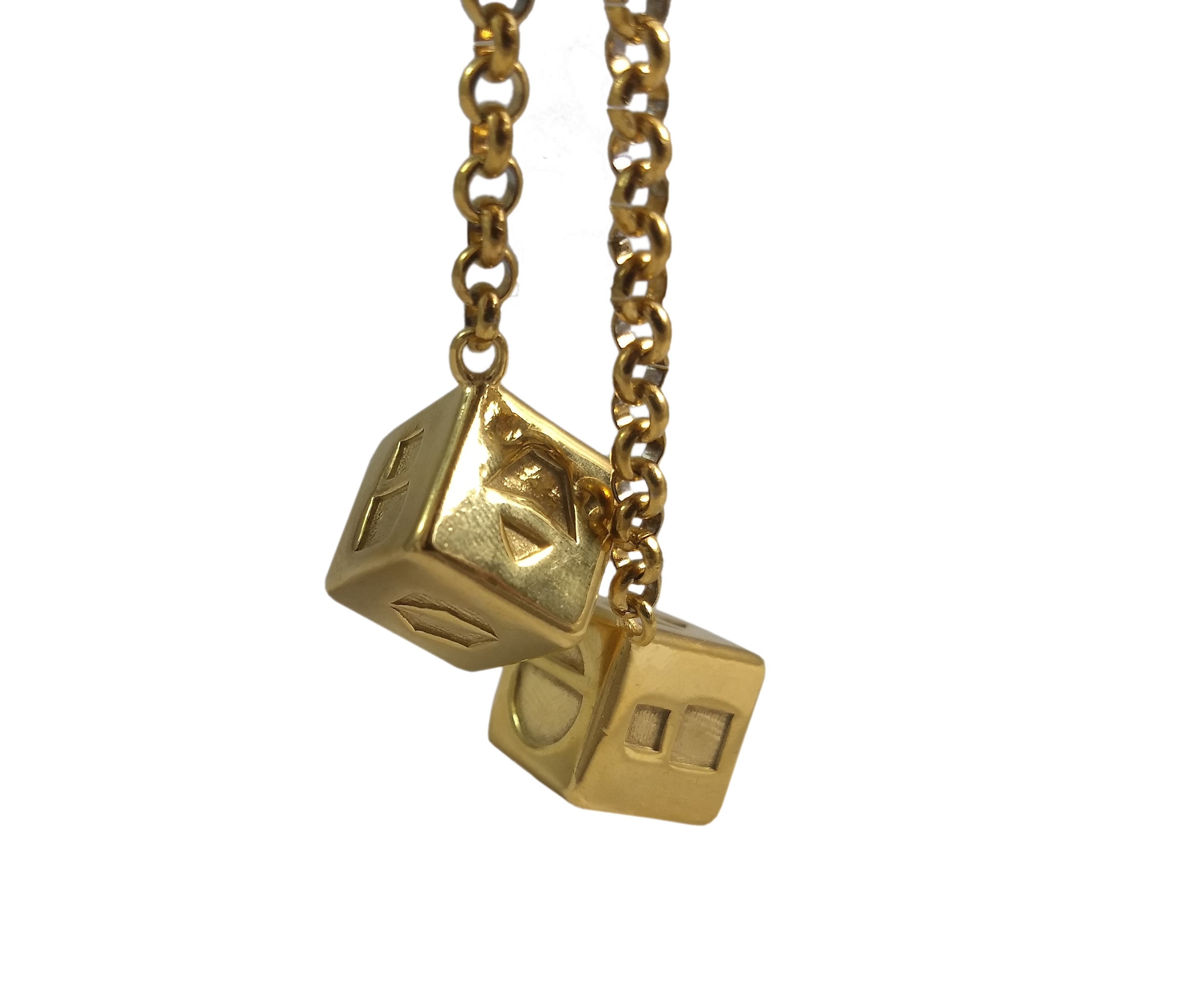 Stainless Steel Smuggler's Golden Dice - Scoundrel Gambler Rogue - Gold Plated Stainless Steel Dice - Mirror charm for your cockpit