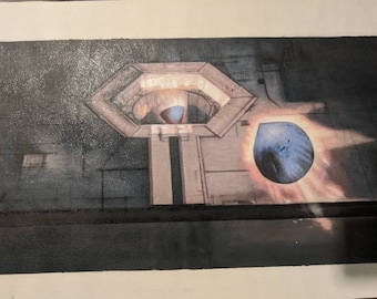 Hand painted Oil painting 12"x26" Exhaust port shot proton torpedos by Luke to blow up the Death Star Trench Star Wars Inspired #1