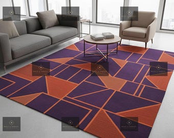 Contemporary Art Deco Rug | Bold Geometric Pattern in Purple & Terracotta