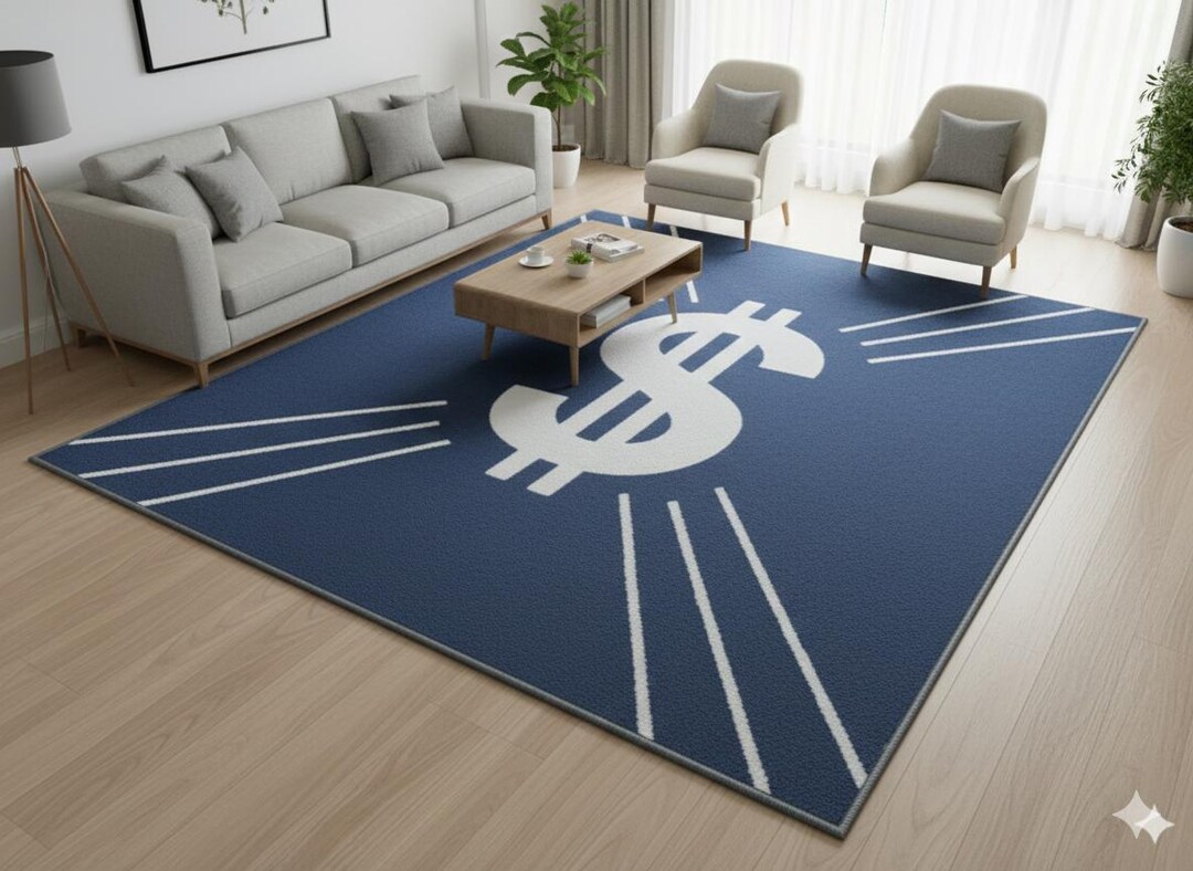 Room Sign Rugs Dollar Sign Area Rug | Modern Blue Carpet for Living Room & Office ...