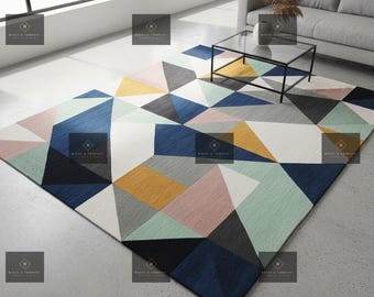 Color Block Geometric Rug – Modern Abstract Floor Mat