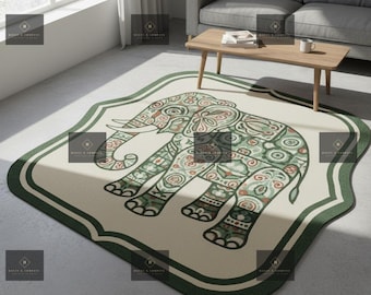 Elephant Print Area Rug – Boho Chic Floor Mat, Elegant Decor