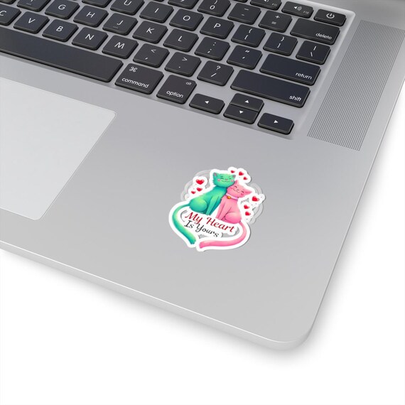 Adorable Cat Sticker with Heart Tail,  Cute Couple Cats Illustration, Glossy Vinyl, Eco-Solvent Ink, Bubble-Free Application.