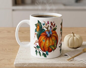 Autumn Pumpkin Mug 11oz | Fall Coffee Cup, Pumpkin Ceramic Mug, Thanksgiving Gift, Harvest Kitchen Decor, Cozy Coffee Lover Gift.