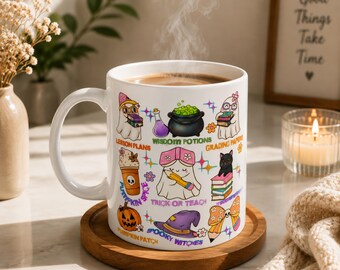 Cute Halloween Ghost Mug | Witchy Coffee Cup, Spooky Season Ceramic Mug, Ghost Cat Pumpkin Mug, Halloween Gift for Coffee Lovers.