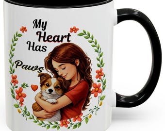 Floral Dog Mom Coffee Mug with Wreath Accent, Ceramic Mug for Dog Lovers, Microwave and Dishwasher Safe Mug, Vibrant Print My Heart Has Paws