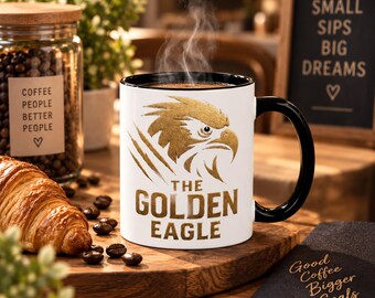 Golden Eagle Mug 11oz, Bald Eagle Coffee Cup, Patriotic Eagle Gift, Accent Ceramic Mug, Gift for Him Dad, American Eagle Mug.