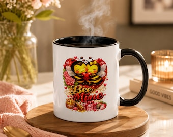 Bee Mine Mug 11oz, Cute Valentine Coffee Cup, Romantic Bee Couple Mug, Gift for Her Him, Anniversary Gift, Bee Lover Gift.