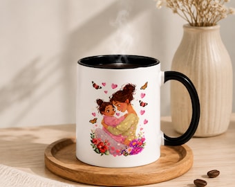 Mother Daughter Mug 11oz | Mom and Child Love Coffee Cup, Floral Ceramic Mug, Mother's Day Gift, Heartfelt Mom Gift, Family Keepsake.
