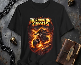 Running on Chaos Graphic Tee | Fiery Runner Shirt | Fitness and Gym T-Shirt | Gift for Runners | Bella Canvas 3001.