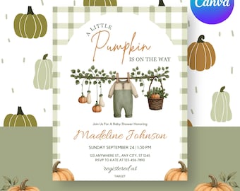 Little Pumpkin Baby Shower Invitation • Fall Baby Shower Invite • Editable Canva Template • Autumn Gender Neutral Shower Printable
