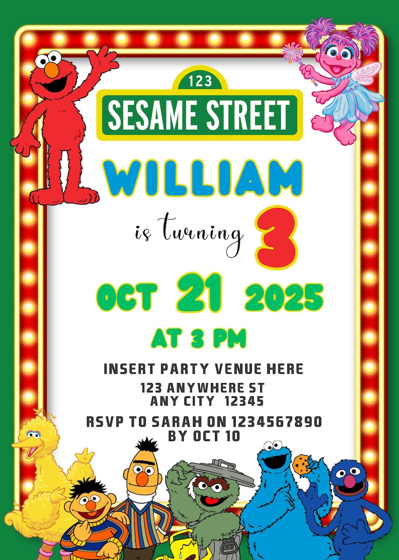 Sesame Street Birthday Invitation • Editable Party Invite • Elmo Big ...