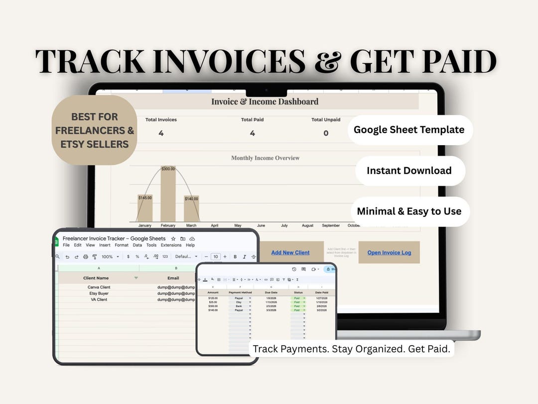 Invoice Tracker Google Sheets Template for Freelancers, Etsy Sellers ...
