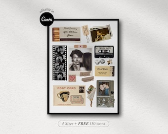 Custom Matchbook Template for Couples Printable Matchbox Art Personalized Anniversary Gift  Easy Editable Memory Poster with free stickers