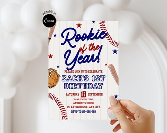 Editable Baseball Birthday Party Invitation Rookie of the Year Invitation Swing on Over Sports Birthday Invite Baseball Party Digital invite