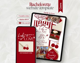 Lucky In Love Bachelorette Invitation Las vegas bachelorette website itinerary template Editable sin city bachelorette website with RSVP