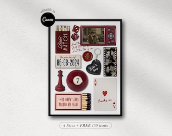 Einfach bearbeitbar Jubiläum Wand Kunst anpassbare Streichholzbrief Poster Canva Vorlage DIY Streichholzbuch Geburtstagsgeschenk Streichholzschachtel Kunst Paar Erinnerungsgeschenk