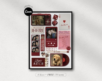 Red Matchbook Valentines Gift Editable Matchbook Template Custom Anniversary Gift DIY Matchbox Birthday Gift Personalized gift for couples