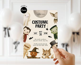 Spooky Halloween Night Invite Editable Kids Halloween Costume Party Invitation All Monsters Costume Invite treats and costumes party invite