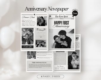 Editable Wedding Anniversary Newspaper Template One year Anniversary Newspaper Template DIY Couple Newspaper Anniversary Gift for Girlfriend