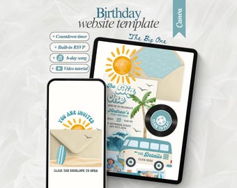 The Big One Surfing Birthday Invitation Retro Surfboard Beach Party Invite Editable First Birthday Invite Beach birthday Website Template