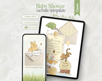 Onze Little Honey is onderweg Uitnodiging bewerkbare babyshowerwebsite met RSVP Yellow Bear Invite Woodland Animal babyshoweruitnodiging