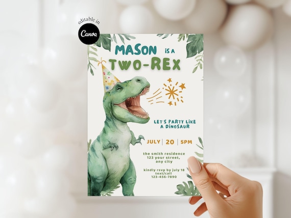 two rex birthday invite dinosaur theme party green boy invite editable dino invitation lets party like a dinosaur 2nd birthday invite cute