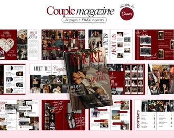 Personalized Couples Magazine Template Custom Anniversary Gift for Him and Her Aesthetic Magazine Birthday Gift Red Magazine Engagement Gift