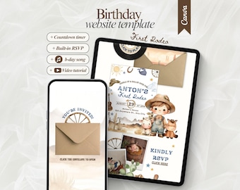 Editable First Rodeo Birthday Invitation Website Template With RSVP Boy 1st Birthday Digital Invitation Little Cowboy Birthday Party evite