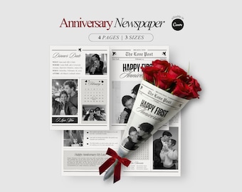 Personalized Happy Anniversary Newspaper Template Editable Anniversary Newspaper Couple First Anniversary Gift Aesthetic Wedding Anniversary