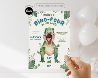 editable dino four birthday invite 4th birthday party invitation boy dinosaur invite green dinosaur party trex birthday invite for kids