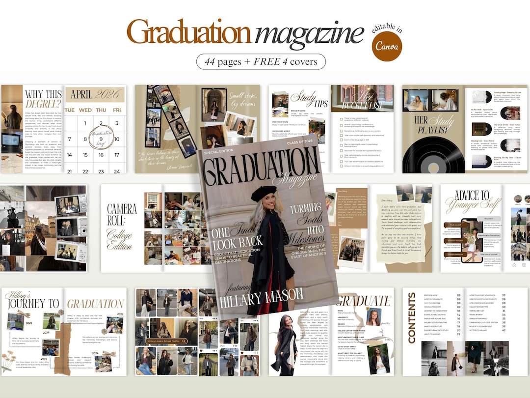 Graduation Lettering Magazine Customizable Graduation Magazine Template Graduation Gift Editable ...