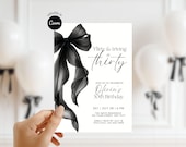 Flirty 30 invite black bow invitation black coquette party adult party invite watercolor black bow party thirty invitation animated bow