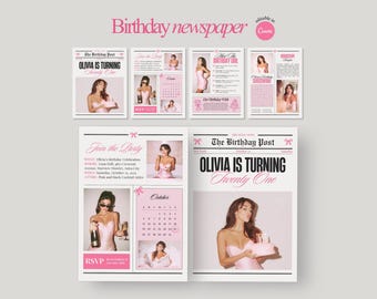 rosa Zeitungs-Geburtstags-Party Einladung für jugendliche druckbare Geburtstagszeitungsvorlage 18.16.21.22.Geburtstags-Geburtstags-Einladung