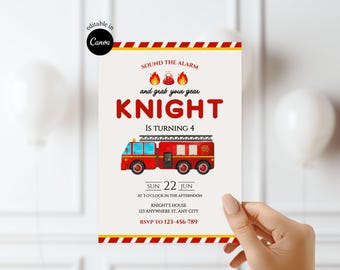 Printable Boy Birthday Invitation Editable Fire Truck Birthday Party Invitation Template Firefighter Birthday Invite Fire Engine Invitation