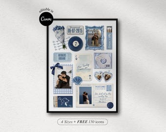 Blue Matchbook Poster Template easy editable Matchbook Anniversary Gift DIY Matchbox Birthday Gift for her Blue Matchbox Art Valentines Gift
