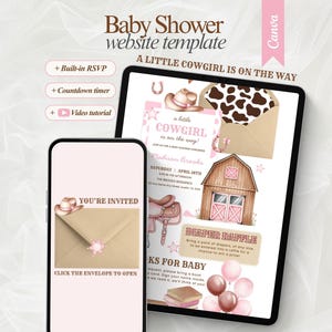 Editable A Little Cowgirl is On the Way Baby Shower Website Template with RSVP Wild West Party DIY Girl Rodeo Baby Shower Digital Invitation