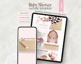 Editable A Little Cowgirl is On the Way Baby Shower Website Template with RSVP Wild West Party DIY Girl Rodeo Baby Shower Digital Invitation