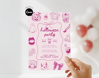Editable Pink Halloween Costume Party Invite Spooky Halloween Party Invite for Girls Night Adult Halloween Cocktails and costumes invitation