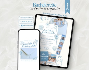 Editable coastal bachelorette website with RSVP Seashells and Wedding Bells Bachelorette Itinerary Template Beach bachelorette invitation