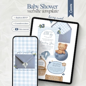 Editable Berry Sweet Baby Shower Website with RSVP Blue Berry Sweet Little Boy Baby Shower Invitation Blueberry Sweet Baby Shower Template