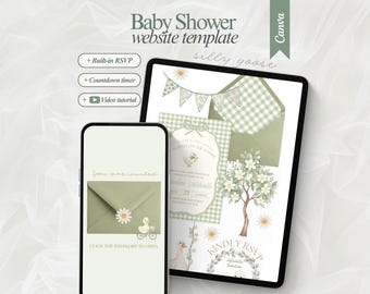Editable Silly Goose Baby Shower Website Template with RSVP Baby Goose almost on the loose digital invitation Green Goose Baby Shower Invite