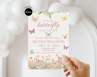 A Little Butterfly Is On The Way Butterfly Baby shower Invitation Girl Baby Shower Invite Printable Wildflower Invitation Garden baby shower
