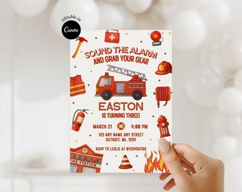 Editable Fire Truck Birthday Invitation Printable Firetruck Invitation Fireman Birthday Party Invitation Firefighter Birthday Digital Invite