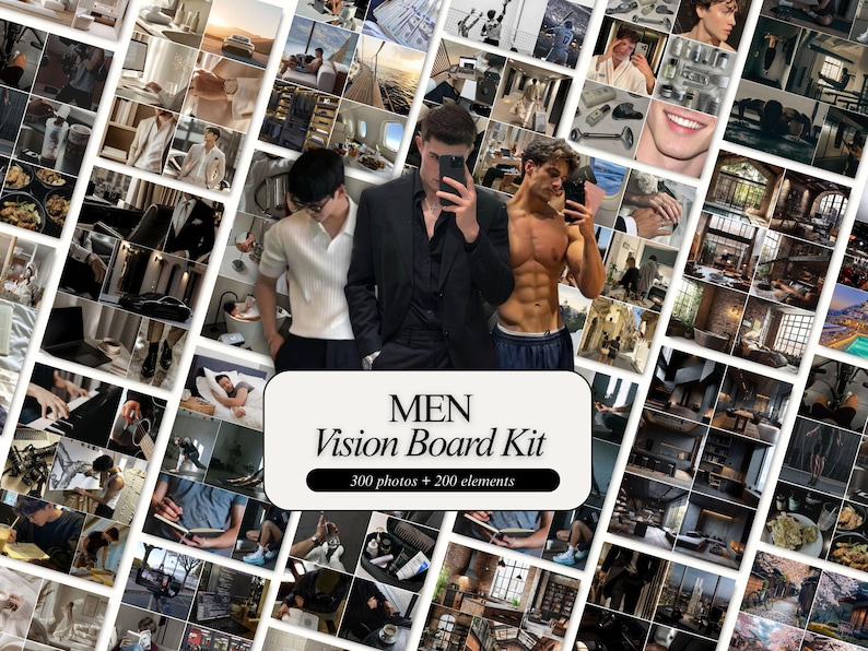 Aesthetic Men's Vision Board Bundle Printable 2026 Vision Board Kit for ...