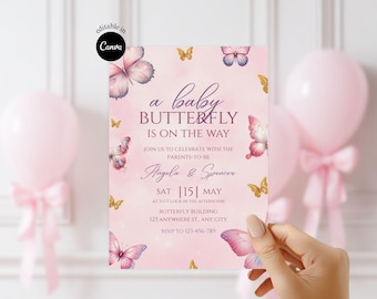 Pink Butterfly Baby shower Party Invitation A baby butterfly is on the way invite Pink Baby shower invitation Butterfly Baby Announcement