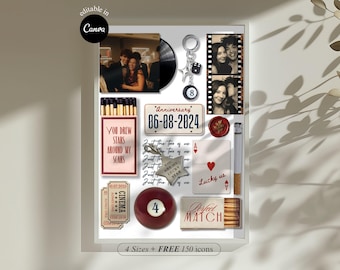 DIY Streichholzbuch Geburtstagsgeschenk Canva Vorlage Bearbeitbares Streichholzschachtel Kunst Paar-Erinnerungsgeschenk Süßes Streichholzbuch Poster Anpassbare Jubiläumswandkunst