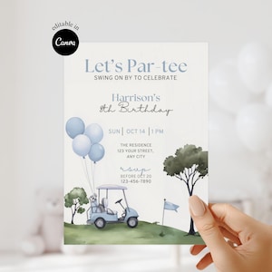 Let&#39;s Par Tee Golf Birthday Invite Swing On Over Birthday Party Invites Editable Blue Golf Theme Party Invitation Golf Birthday Invitation